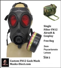 FN12 Gas Mask Single Filter Red Tint 2mm polycarbonate Lenses.