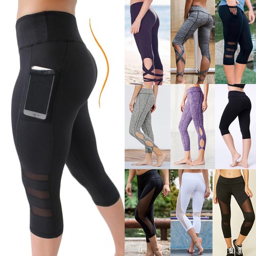 3/4 Women High Waist Capri Yoga Fitness 