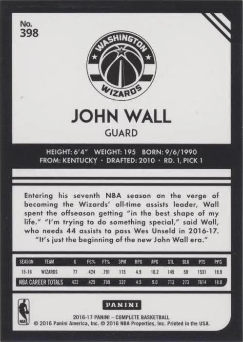 2016-17 Panini Complete - John Wall #398 - 2 of 2