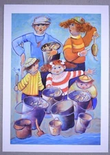 Dixie Rogerson Open Edition Print "Family Collecting Clams" 18" x 13" WA Artist