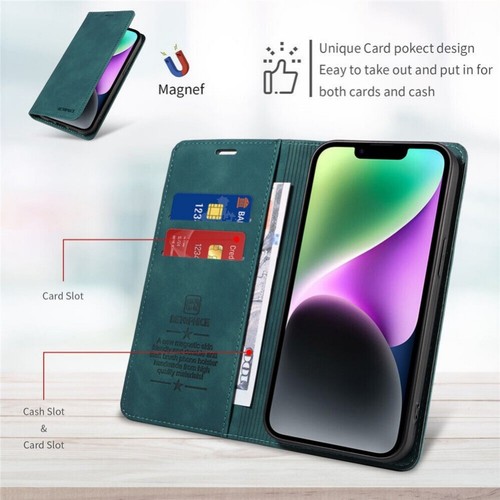 For iPhone 16 15 14 13 12 11 Pro Max Plus Leather Wallet Case Flip Magnet Cover - Picture 17 of 76
