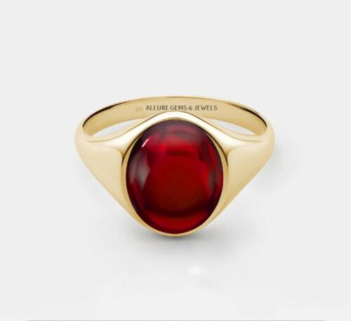 Mens Ruby Ring, Gold Signet Ring Mens Pinky Ring, Gift For Husband Red Ruby Ring - Picture 5 of 6