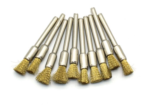 Cepillo de alambre de pluma de 1/4" de cerdas de latón TMAX 10 piezas #537 con herramienta giratoria de vástago de 1/8" - Imagen 3 de 3