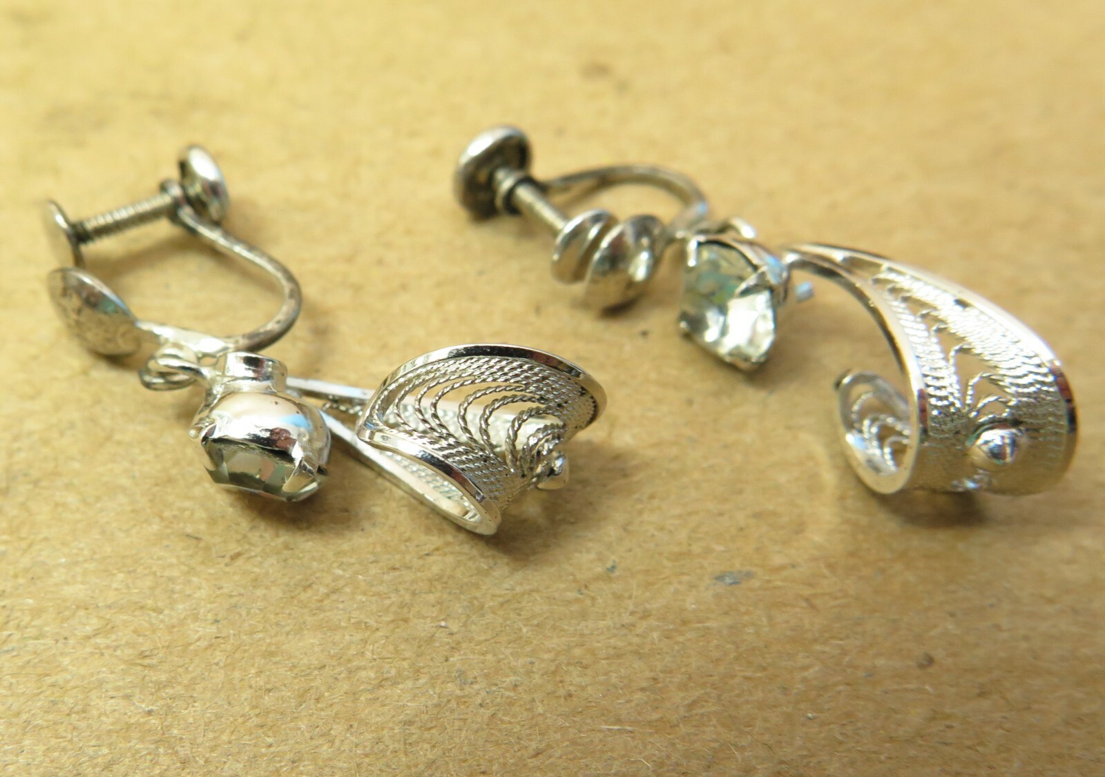 Vintage Rhinestone Loop Dangle Earrings Sterling … - image 2