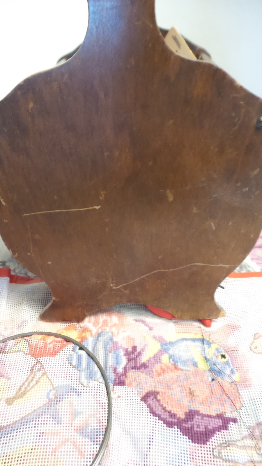 VTG Wooden ROUNDED Sewing Box Yarn Storage Organizer 2 doors & Handle LEGS 11x8T