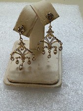 14K Solid Yellow/White Gold a Drop Dangle a Pair of Earrings