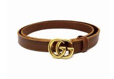Gucci Double G Brass Genuine Leather Brown Slim 1  Belt 90cm/36in