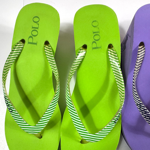 Sandalias chanclas Polo Ralph Lauren plataforma cuña, talla 8, 2 pares - púrpura y verde - Imagen 2 de 14