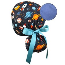 Satin Lined Ponytail Scrub Cap Premium Cotton Surgical Hat Buttons Long Hair