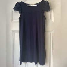 Loft Navy Midi Cap Sleeve Doilies Sleeve Dress Size Small