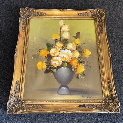 Original Painting By Ann Julia Rant Signed Flowers In Vase Still Life On Canvas 