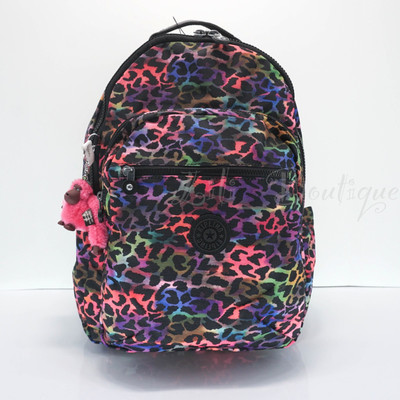 Kipling Seoul Backpack Laptop Travel Bag KI0451 Polyester Rainbow Jungle NWT 134