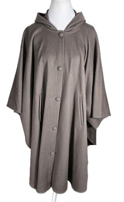 Coloratura Vtg Wms M Taupe Brown 100% Wool Heavy Hooded Capr SH1