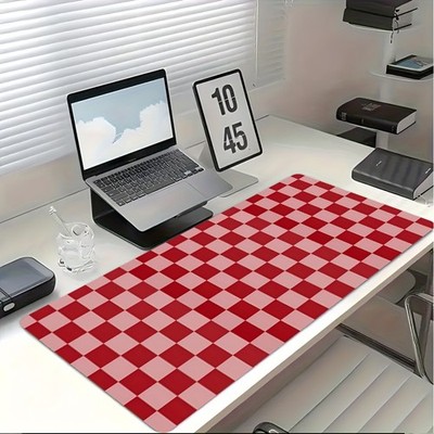 40*90cm Large Red and White Checkered Gaming Mouse Pad - Non-Slip Rubber Base &