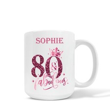 Personalised 80th Birthday Gift 80th Pink Mug, Coaster or Mug & Coaster Gift Set