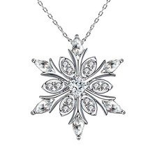 Womens 925 Sterling Silver White Crystals Snowflake Pendant Fashion Necklace ...
