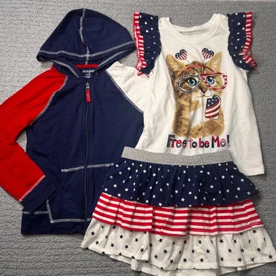 3pc Skirt Set Patriotic 7/8 Blue Americana 4th of July Summer Labor Day - Image 1 of 4