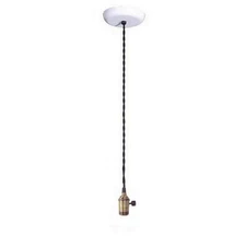 Industrial Pendant Light Fixture White  Minimalist Canopy Threaded Brass Socket