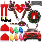 34 Pcs Christmas Reindeer Antlers Car Kit Including Christmas Garland with 
