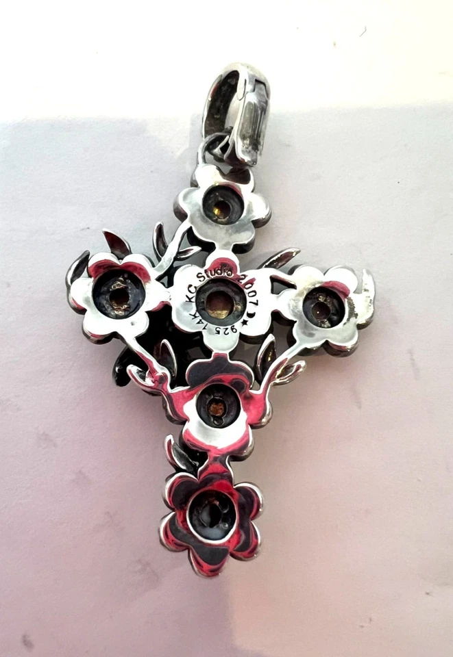 Colgante Kieselstein Cord KC Studio Kay Bogdan Oro Esterlina 14k Cruz Flor Abeja Foto 3 de 4