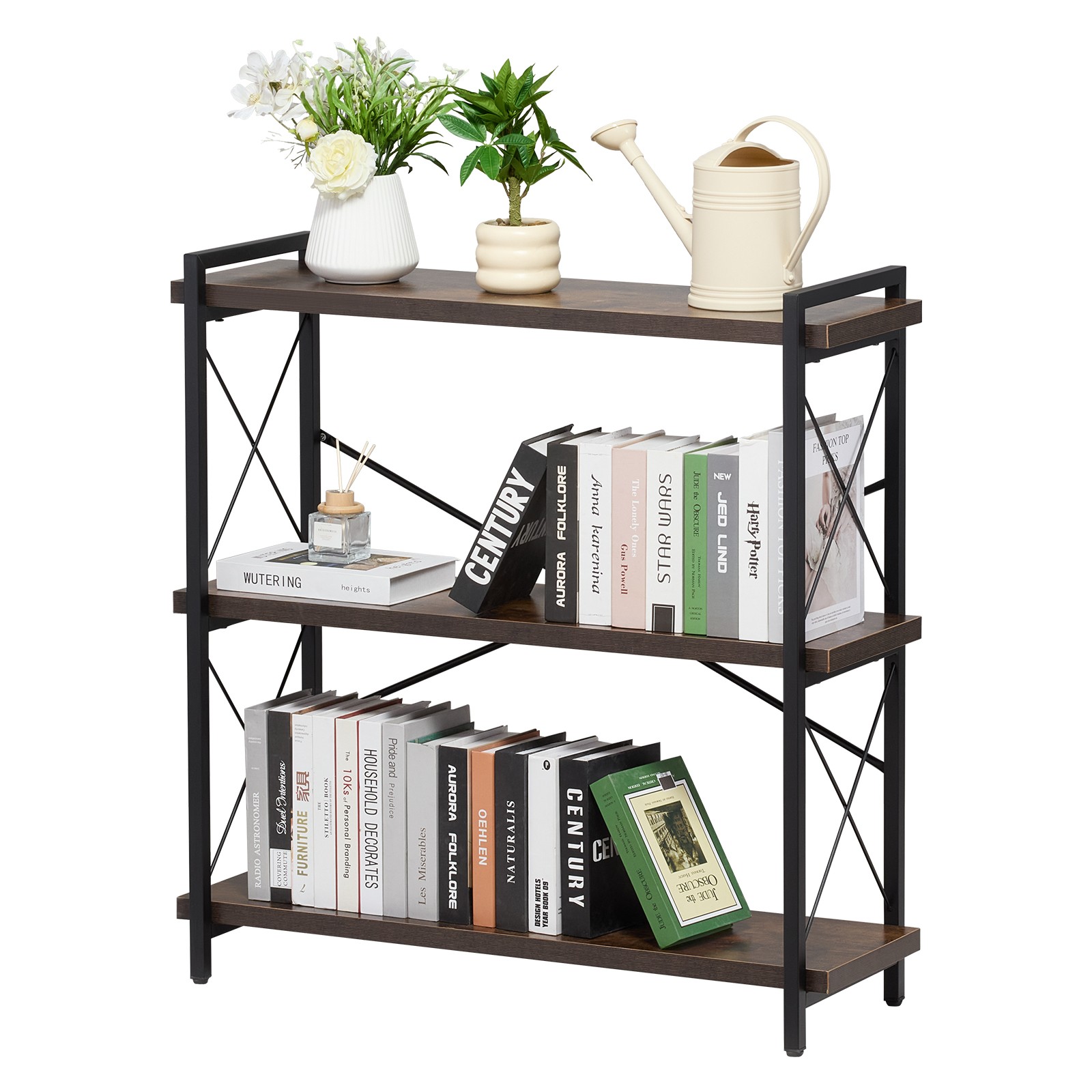 Uimoso Metal Bookshelf Rustic Bookshelf 3-Tier for Living room Bedroom & Office