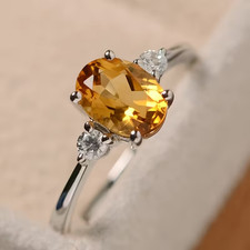 2.00Ct Oval Cut Lab-Created Yellow Citrine Engagement Ring 14k White Gold Plated