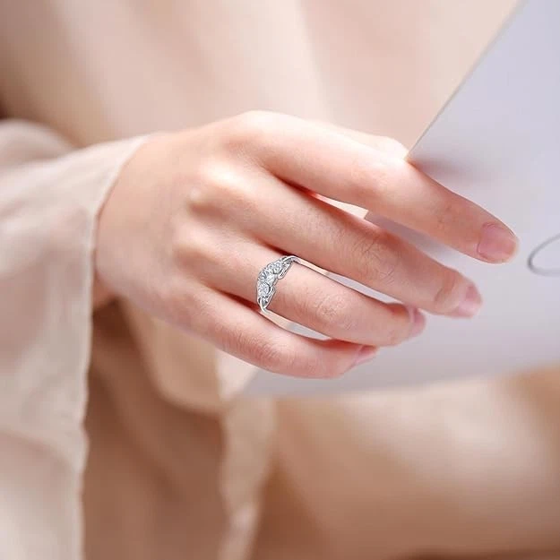 IMPRESIONANTE anillo de compromiso de oro blanco de 2 quilates enchapado en oro blanco talla 5 6 7 8 9 10 para mujer Foto 2 de 3