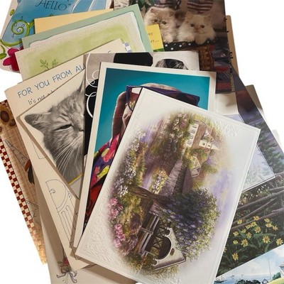 Lot 50 Assorted Unused Greeting Cards Floral Scenic Cat Birthday Some Envelopes