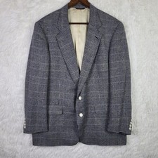 Vtg Cricketeer Gray  Navy Glen Plaid Tweed Sport Coat Blazer 42R Old Money