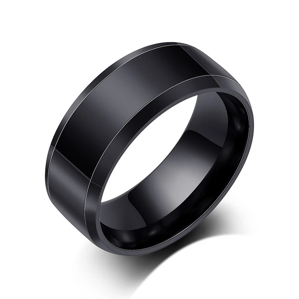 Paquete de 3 anillos de compromiso de boda de acero titanio para hombres y mujeres banda de goma gimnasio deportes Foto 3 de 4