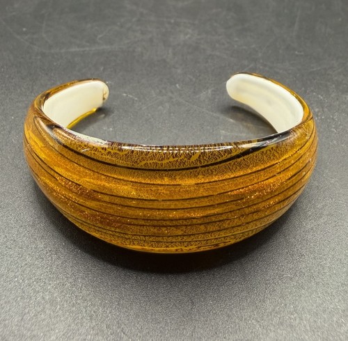 Vintage Venetian Murano Glass Cuff Bracelet Cased Glass Striped Small/Med