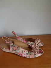 Image of Neutral Blush Floral Textile Hotter Espadrile Wedge Heel Sandals UK 7 EU 40