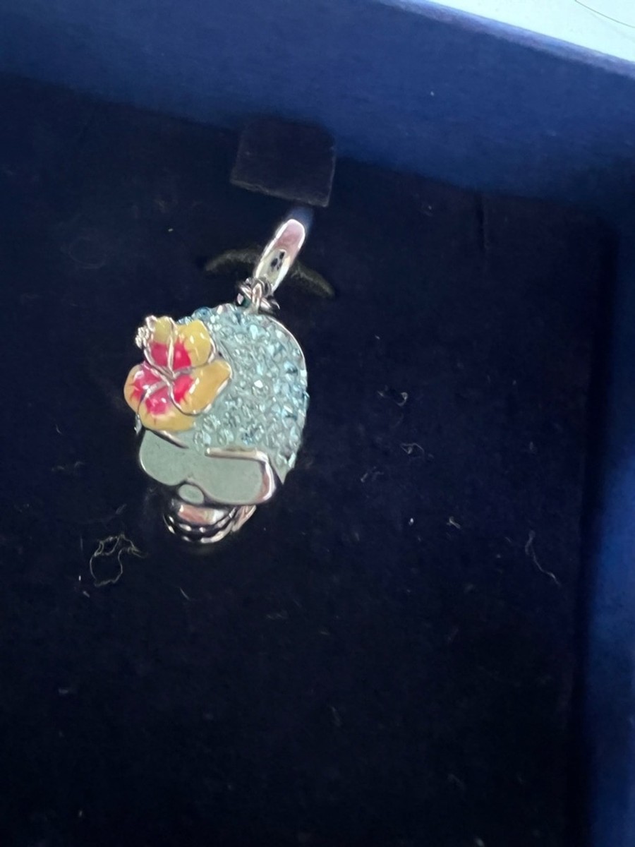 Swarovski Crystal Skull Charm Aqua Hibiscus Flower Pendant Day of