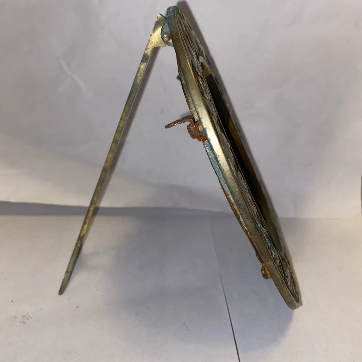 Vintage Art Deco Style Etched Brass Mirror Tabletop Flower Edging