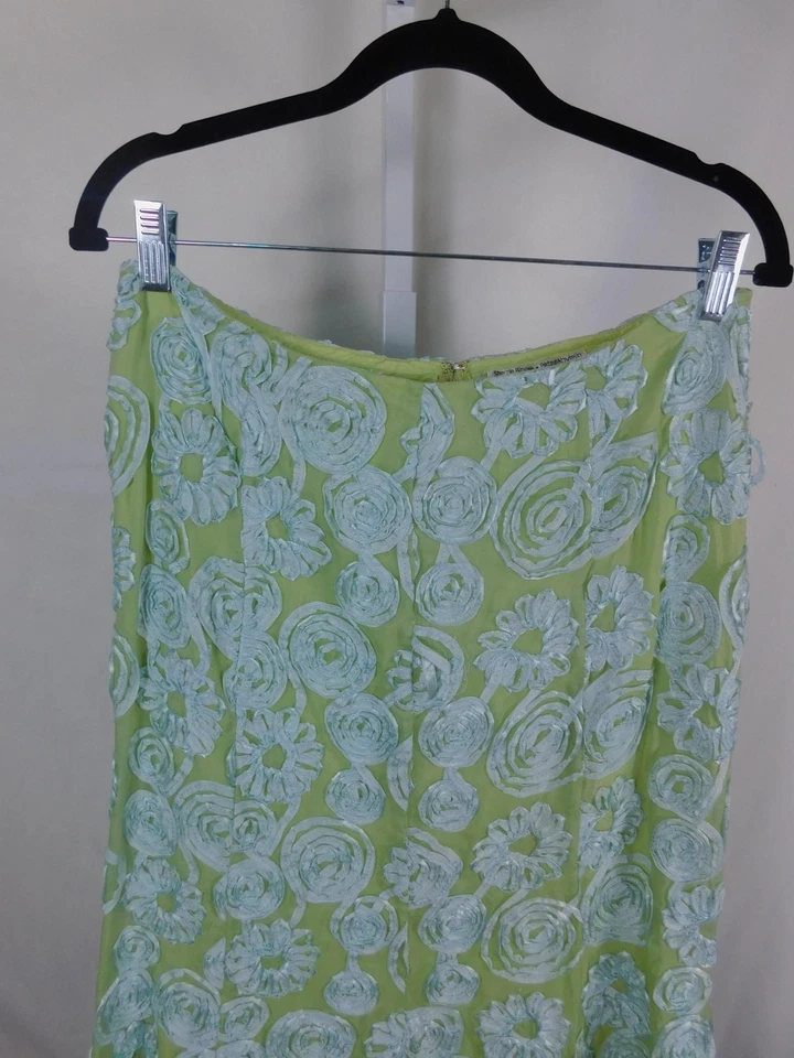 Chetta B Skirt Womens 10 Green Floral Applique Maxi A-Line Side Zip Embroidered - Imagem 2 de 4