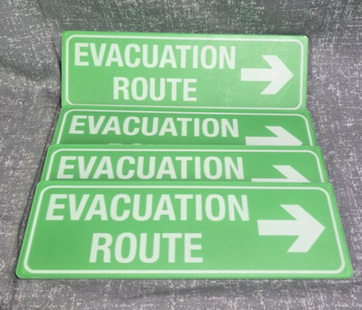 4  RIght Arrow ''EVACUATION ROUTE'' Signs 3'' x 10'' Acrylic Indoor Self Adhesive