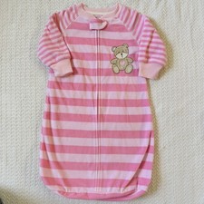 Carter's Baby Girl Clothes Pink Stripe Fleece Sleep Sack Sack 0-9 Teddy Bear VTG