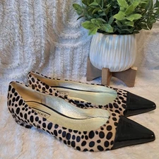 Emy Mack Leopard Print Flats Pointed Toe Calf Hair Leather $495 Sz 10 Narrow