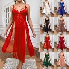 Women Sexy Lace See Through Nightdress Babydoll Pyjamas Lingerie Split Robe PJs