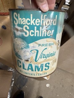 Shackleford Schlifier Fresh Virginia Oysters Gallon Tin Oyster Can Vintage VA53