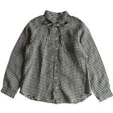 Nest Robe Linen Gingham Plaid Long Sleeve Shirt Bowtie Ribbon -Used from Japan