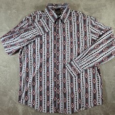Wrangler Shirt Mens XL Gray Red Western Aztec pearl snap Cotton Long Sleeve