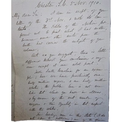 1910 Judge George W. Gage Letter to Historian Albert Bushnell Hart, Race Views