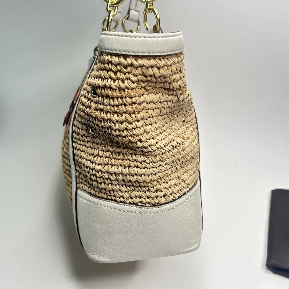 Bolso de hombro Coach Hampton con apliques florales de paja fin de semana blanco coral 19347 Foto 4 de 4