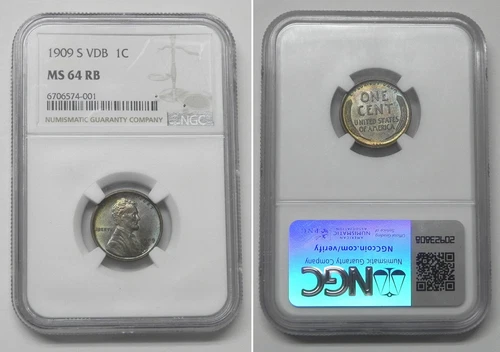 1909-S VDB Lincoln Cent, NGC MS64 RB, Electric Blue Toning  #4001