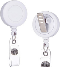Badge Reel - 2 Pack - Retractable Badge Holder with Swivel Alligator Clip White