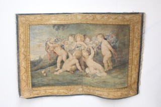 C34E25 Painting Playing Putti with Flowers Probably around 1900