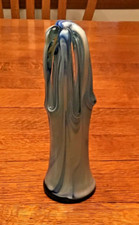 Vtg Hand Blown Murano Stretched Art Glass Vase Basket Swung MCM Blue/White 8"