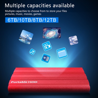 Portable USB Hard Drive, 6TB/8TB/10TB/12TB,High-Speed HDD,Large Storage Capacity