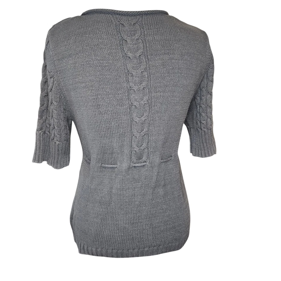 Y2K Womens Medium Babydoll Cableknit Cardigan Sweater Gray Tied 3/4 Sleeve - Image 4 of 4